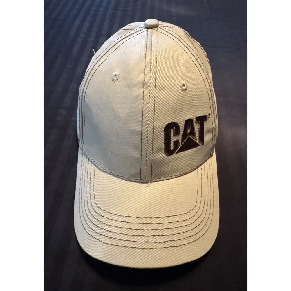 CAT Caterpillar Embroidered Logo Beige Adjustable Tan Baseball Cotton Cap Hat